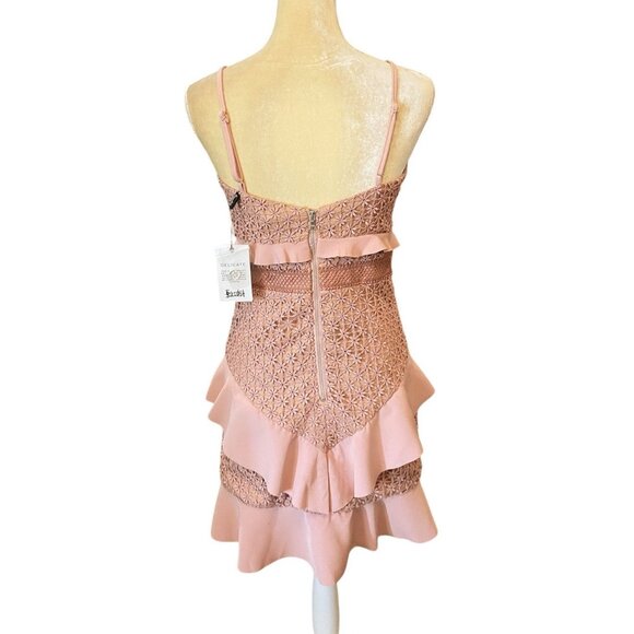 New Bardot Fae Dusty Pink Lace Ruffled Mini Dress Size 6 Whimsygoth Fairy Core - Picture 5 of 9